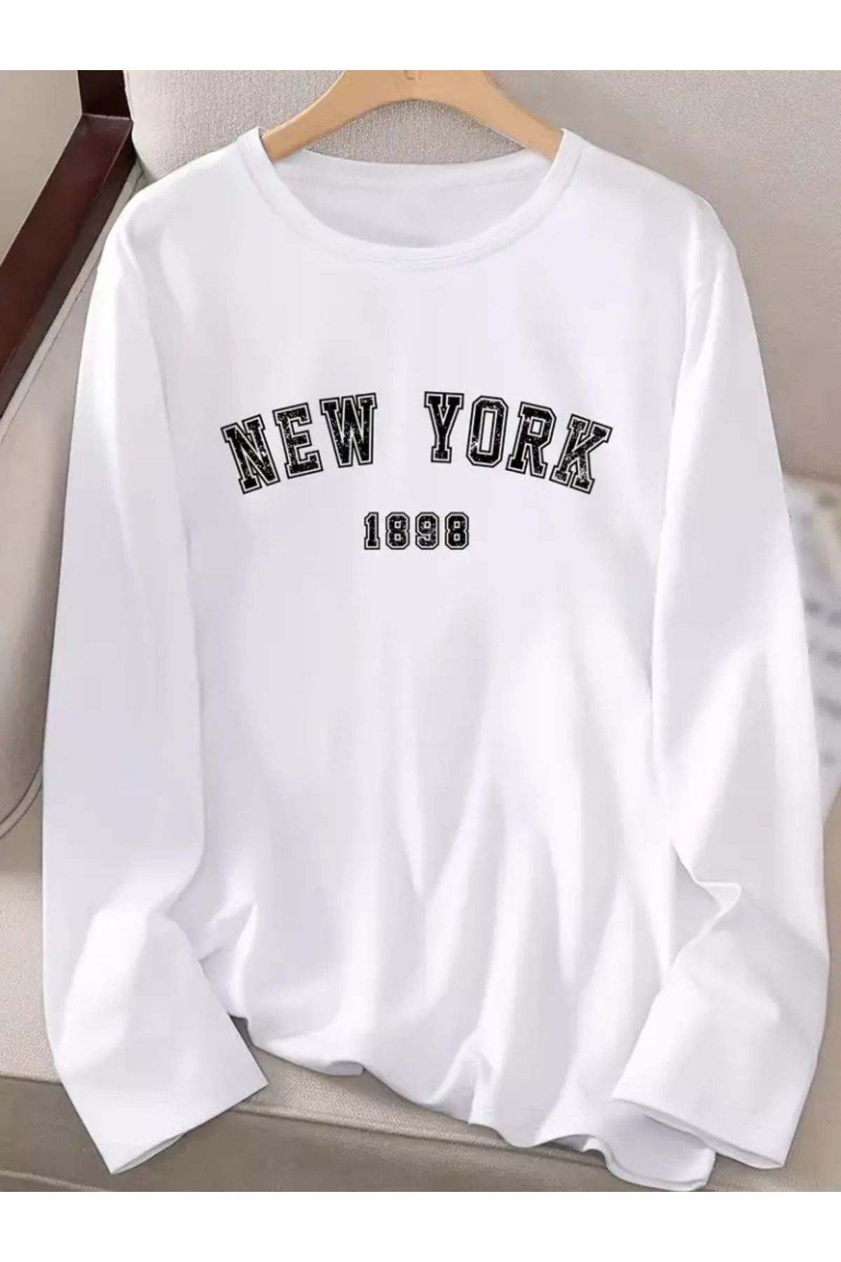 Creis Kadın Uzun Kollu Bisiklet Yaka Yazı Baskılı Viskon Bluz