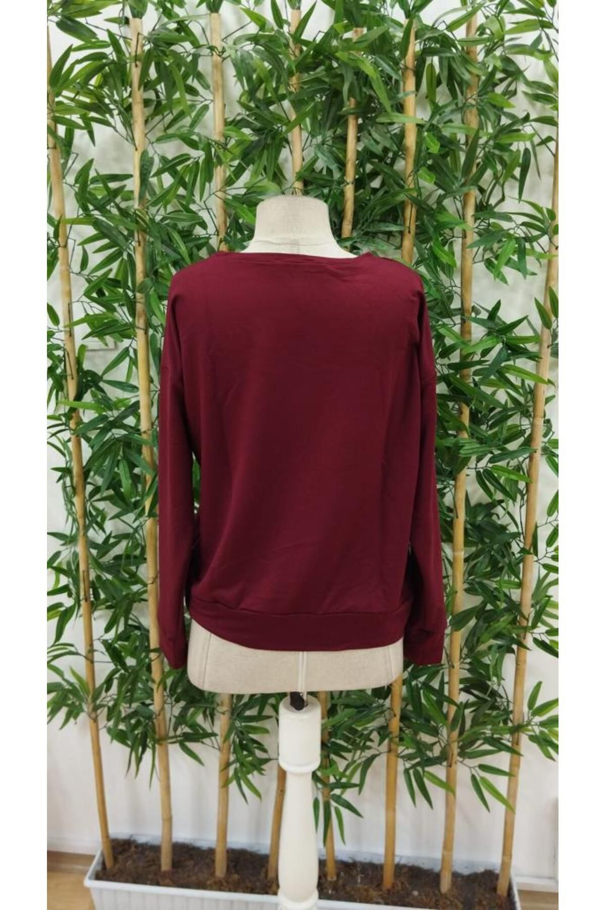 Creis Kadın Uzun Kollu Bisiklet Yaka Desenli Viskon İki İplik Bluz