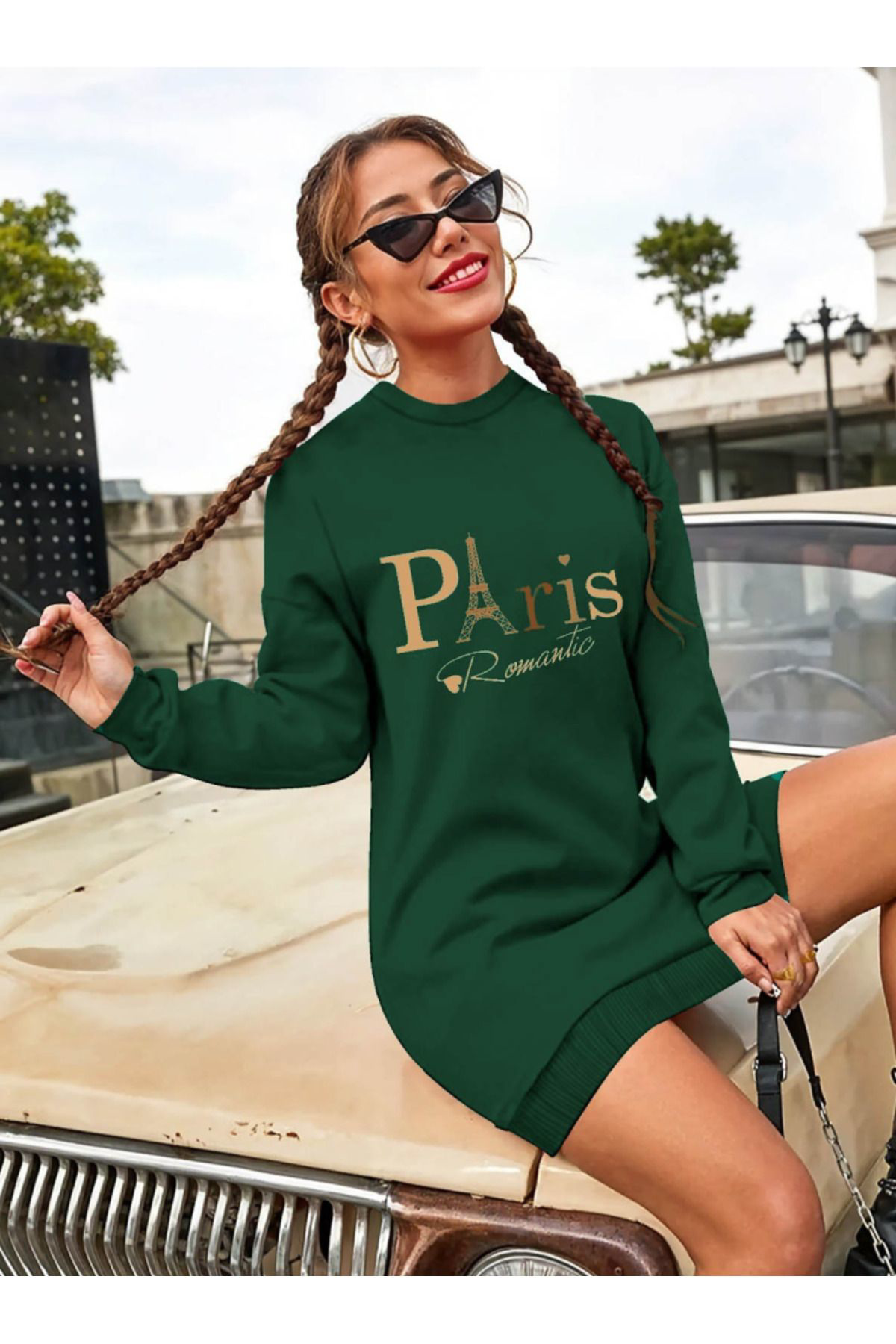 Kadın Uzun Kollu Bisiklet Yaka Yazılı Kısa Viskon Iki Iplik Elbis