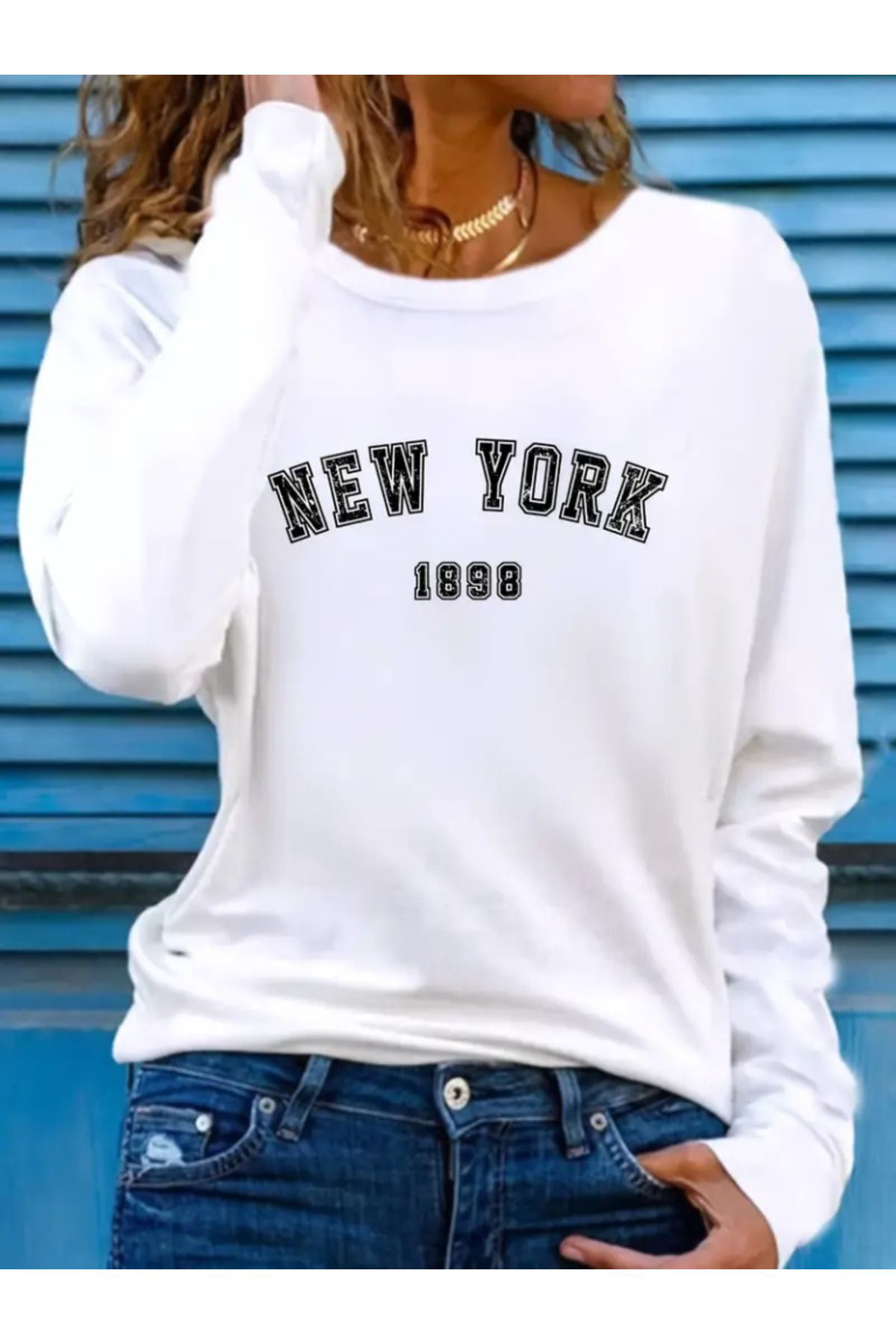 Creis Kadın Uzun Kollu Bisiklet Yaka Yazı Baskılı Viskon Bluz