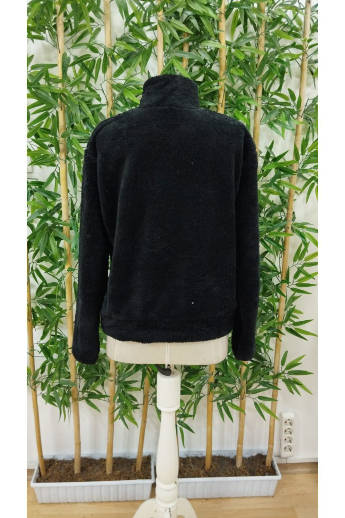 Kadın Uzun Kollu Önden Fermuarlı Cepli Peluş Sweat