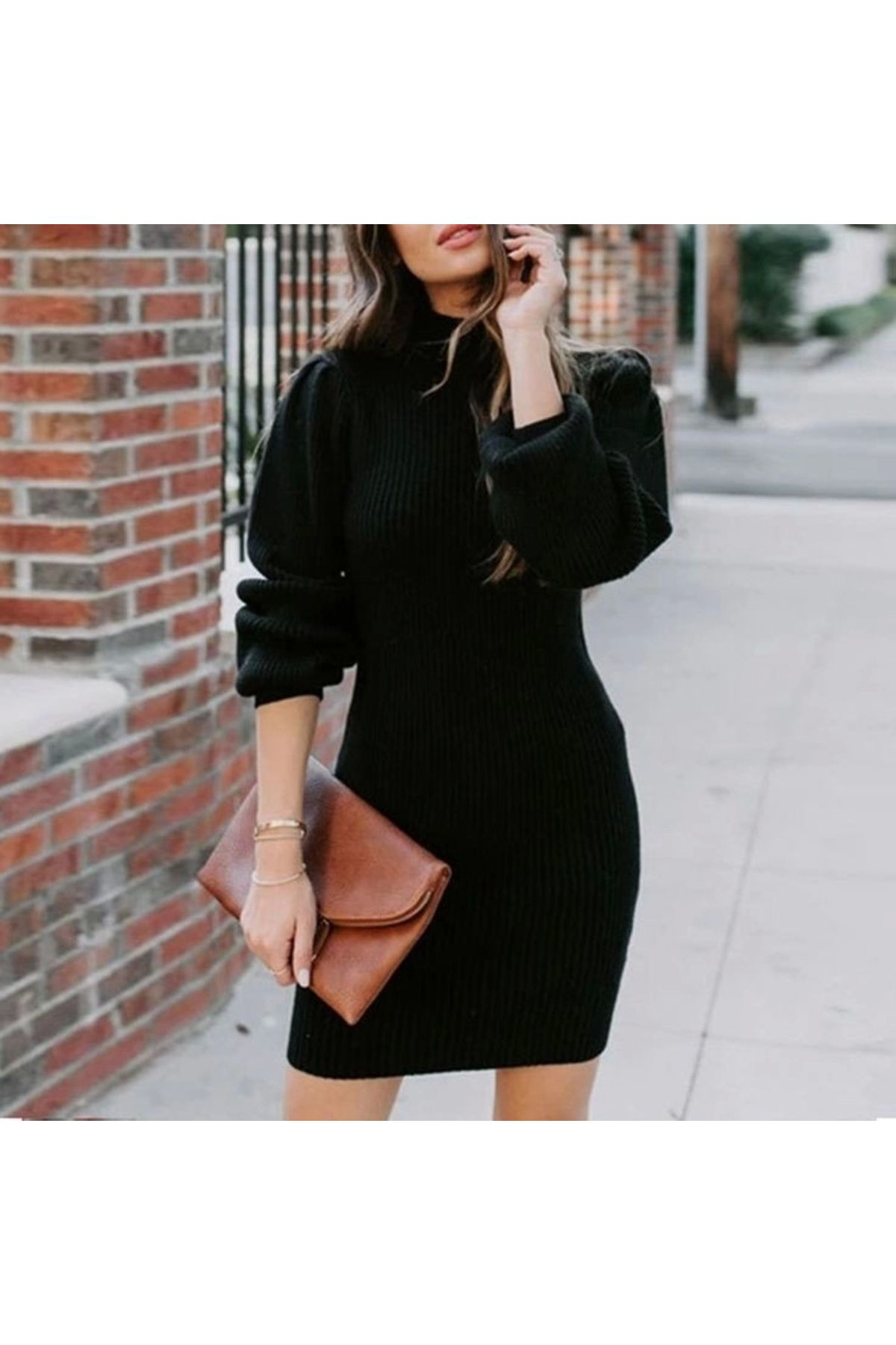 Kadın Uzun Kollu Balıkçı Yaka şardonlu Kaşkorse Elbise