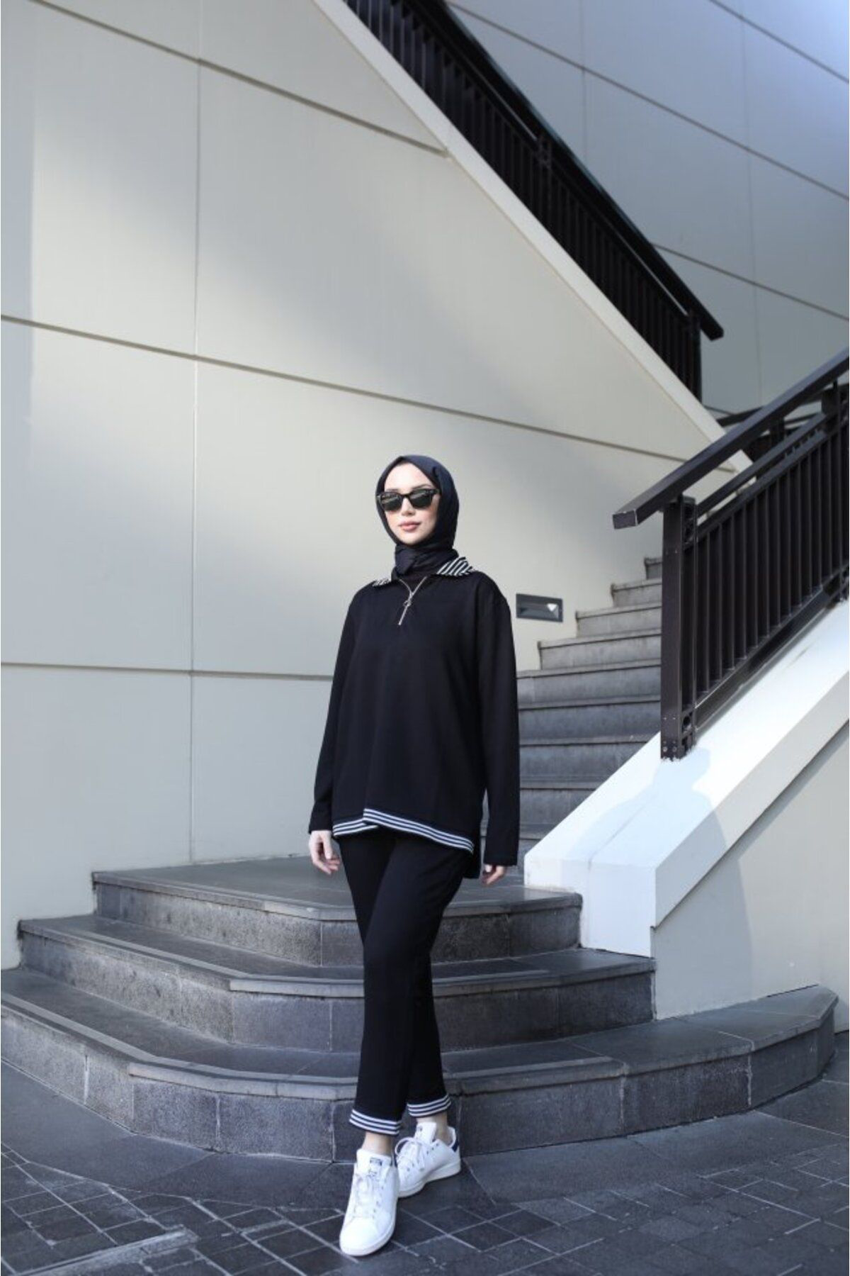 Kadın Uzun Kollu Ribana Ve Fermuar Detay Bluz Ve Yüksel Bel Panto