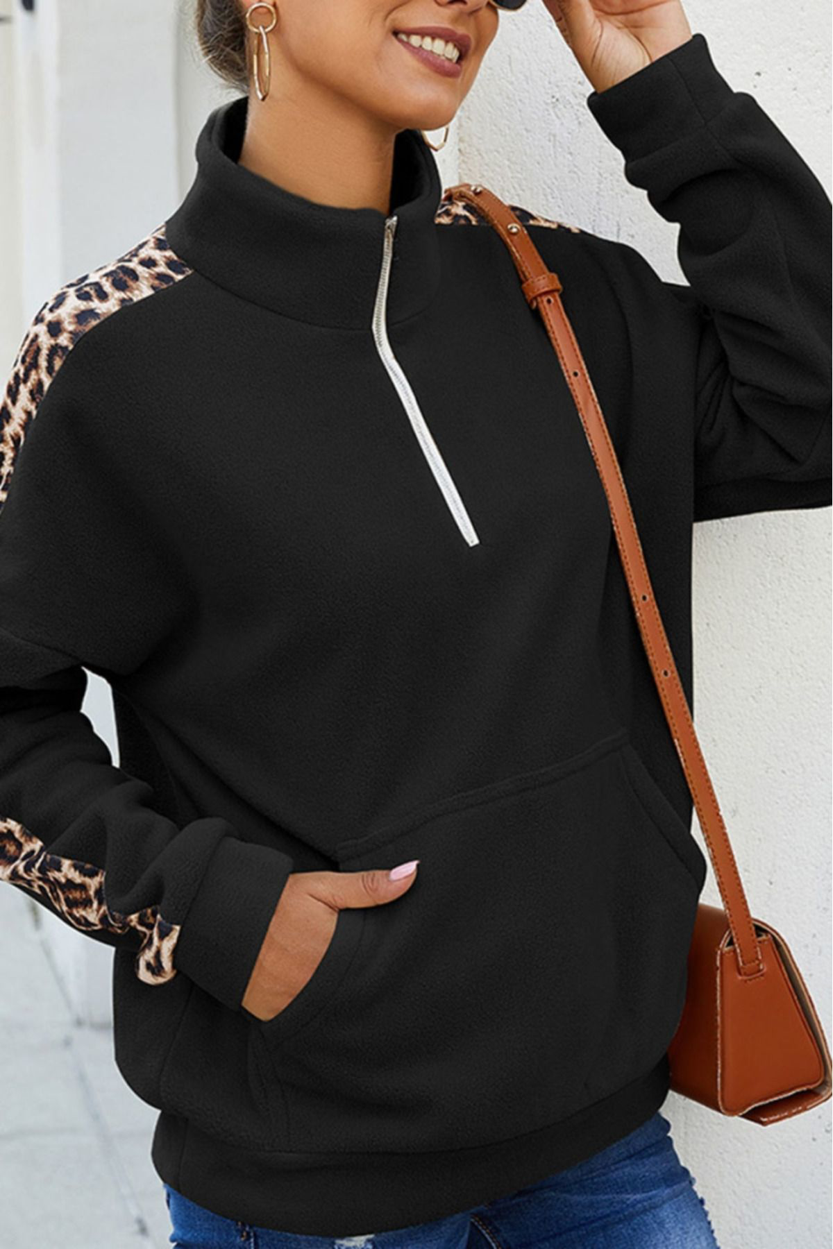 Kadın Uzun Kollu Balıkçı Yaka önden Fermuarlı Polar Bluz