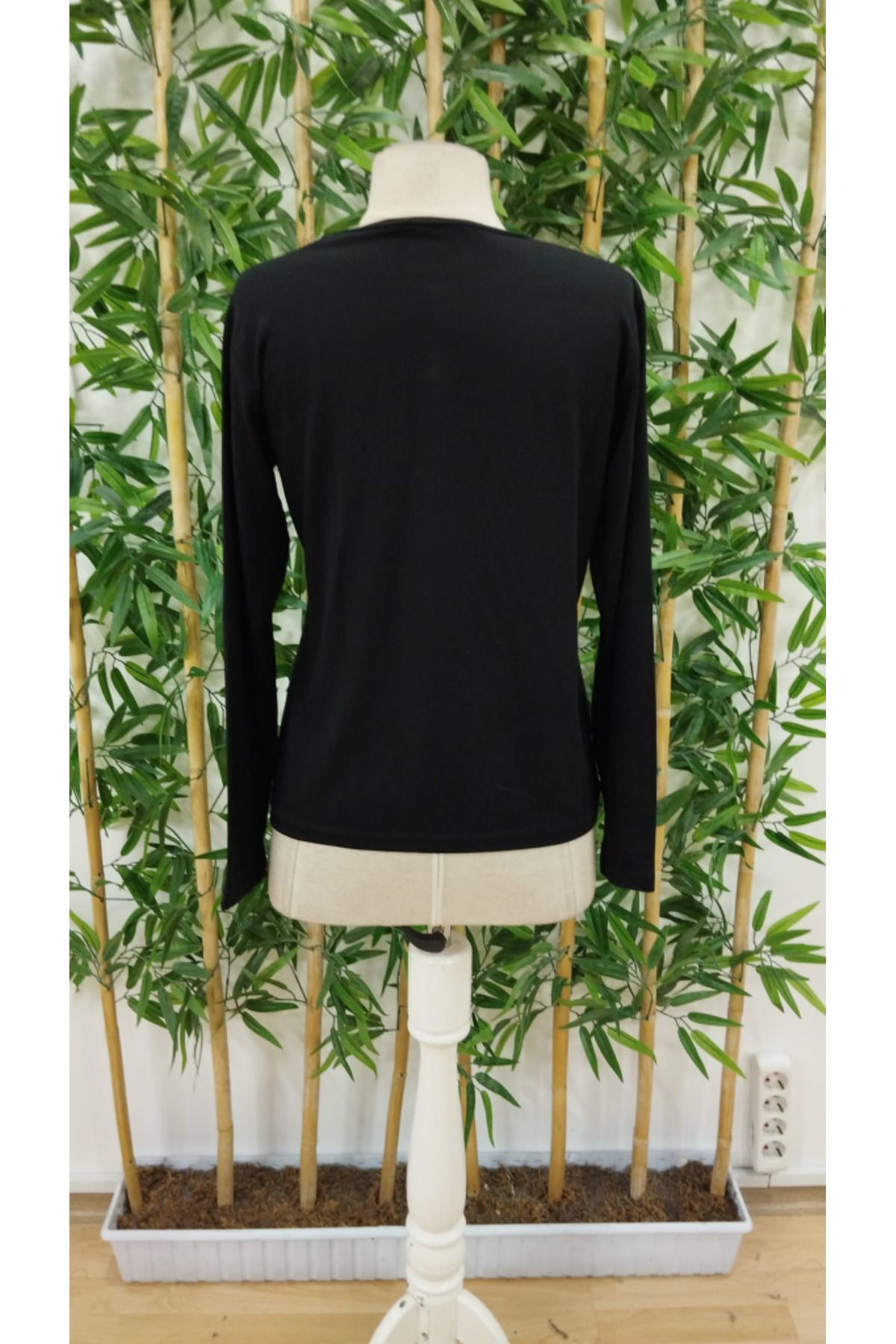 Kadın Uzun Kollu Bisiklet Yaka Gülümseyen Surat Desenli Viskon Bl