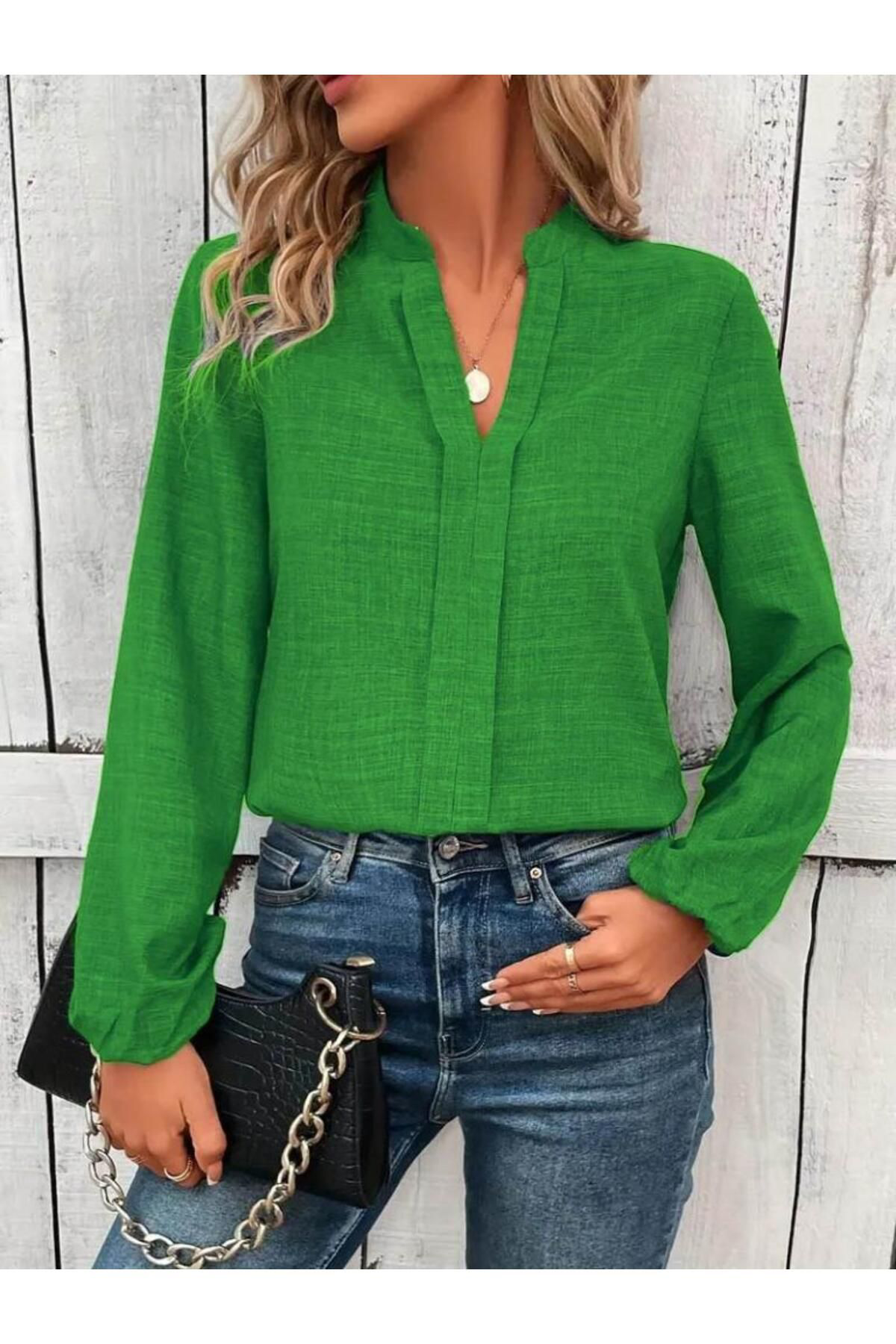 Creis Kadin Uzun Kollu Hakim Yaka Bluz