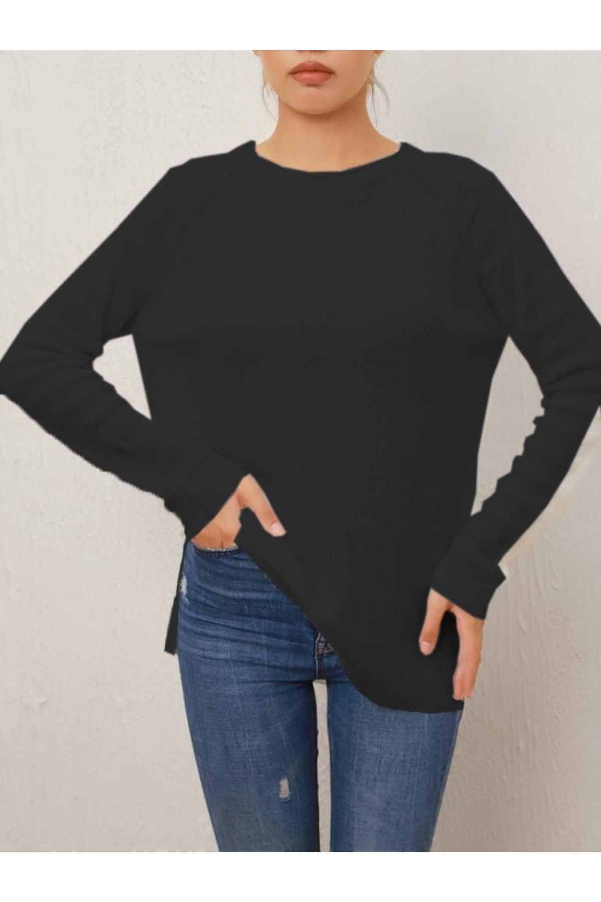Kadın Uzun Kollu V Yaka Triko Bluz