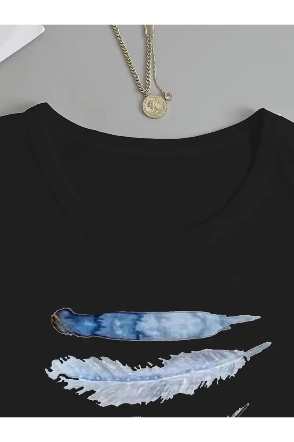 Kadın Uzun Kollu Bisiklet Yaka Kuş Tüyü Desenli Viskon Bluz