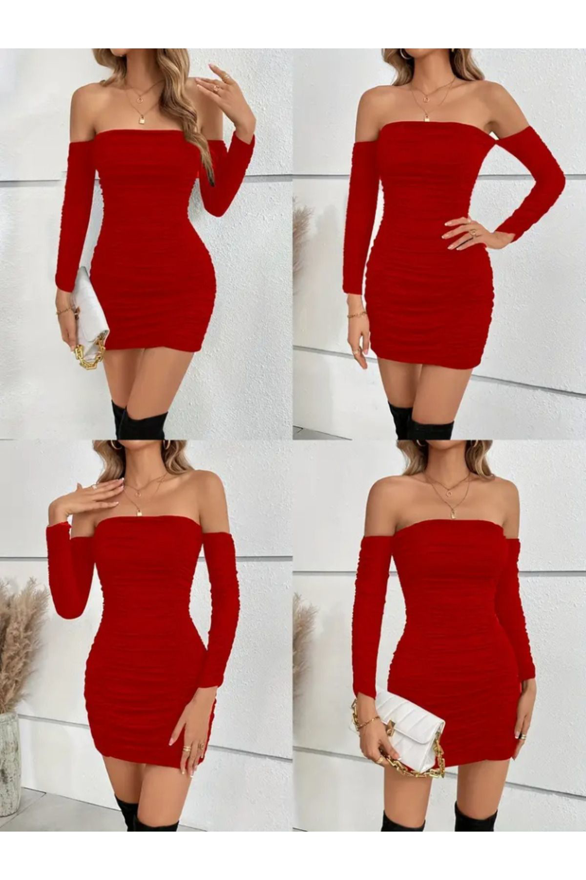 Kadın Uzun Kollu Omuzlardan Açık Takma Kollu Büzgülü Sandy Kısa E