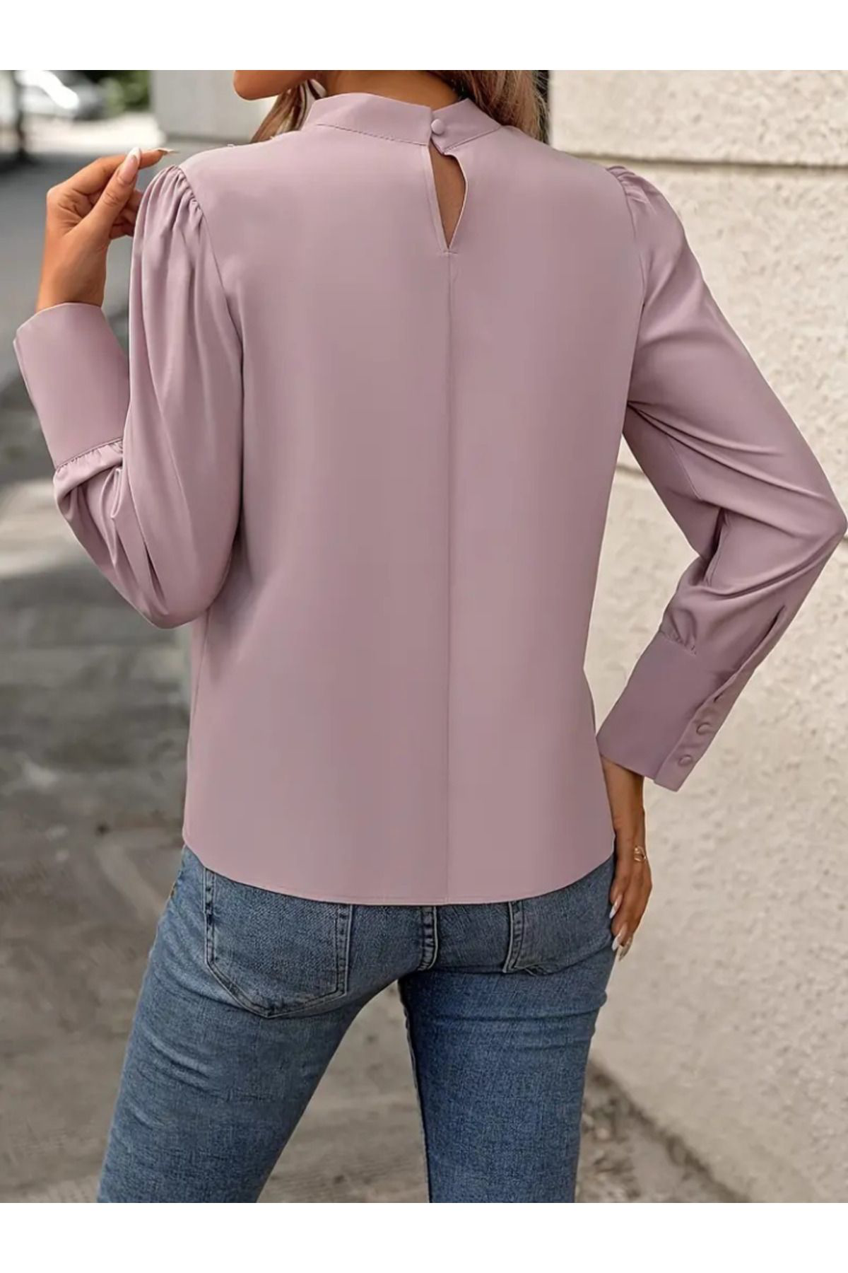 Kadın Uzun Kollu Balıkçı Yaka önden Dikişli Dokuma Bluz