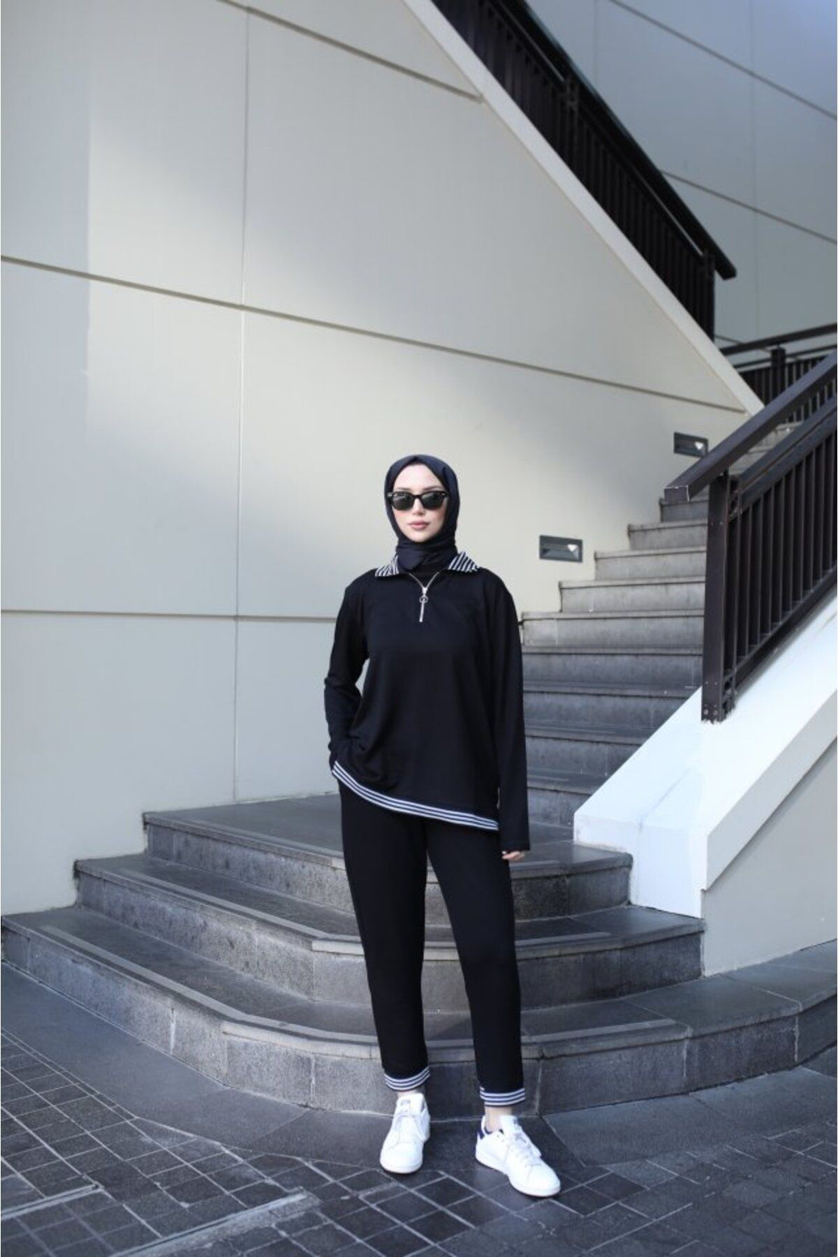 Kadın Uzun Kollu Ribana Ve Fermuar Detay Bluz Ve Yüksel Bel Panto