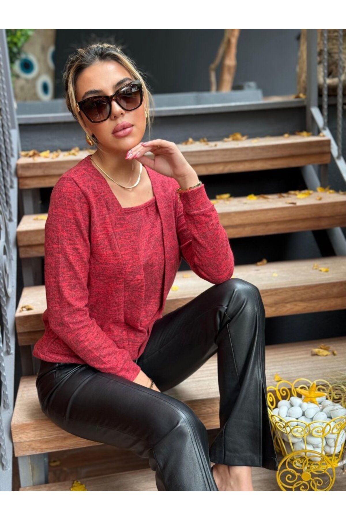 Kadın Uzun Kollu Kruvaze Yaka Kol Ve Etek Ucu Manşet Detay Yumoş 