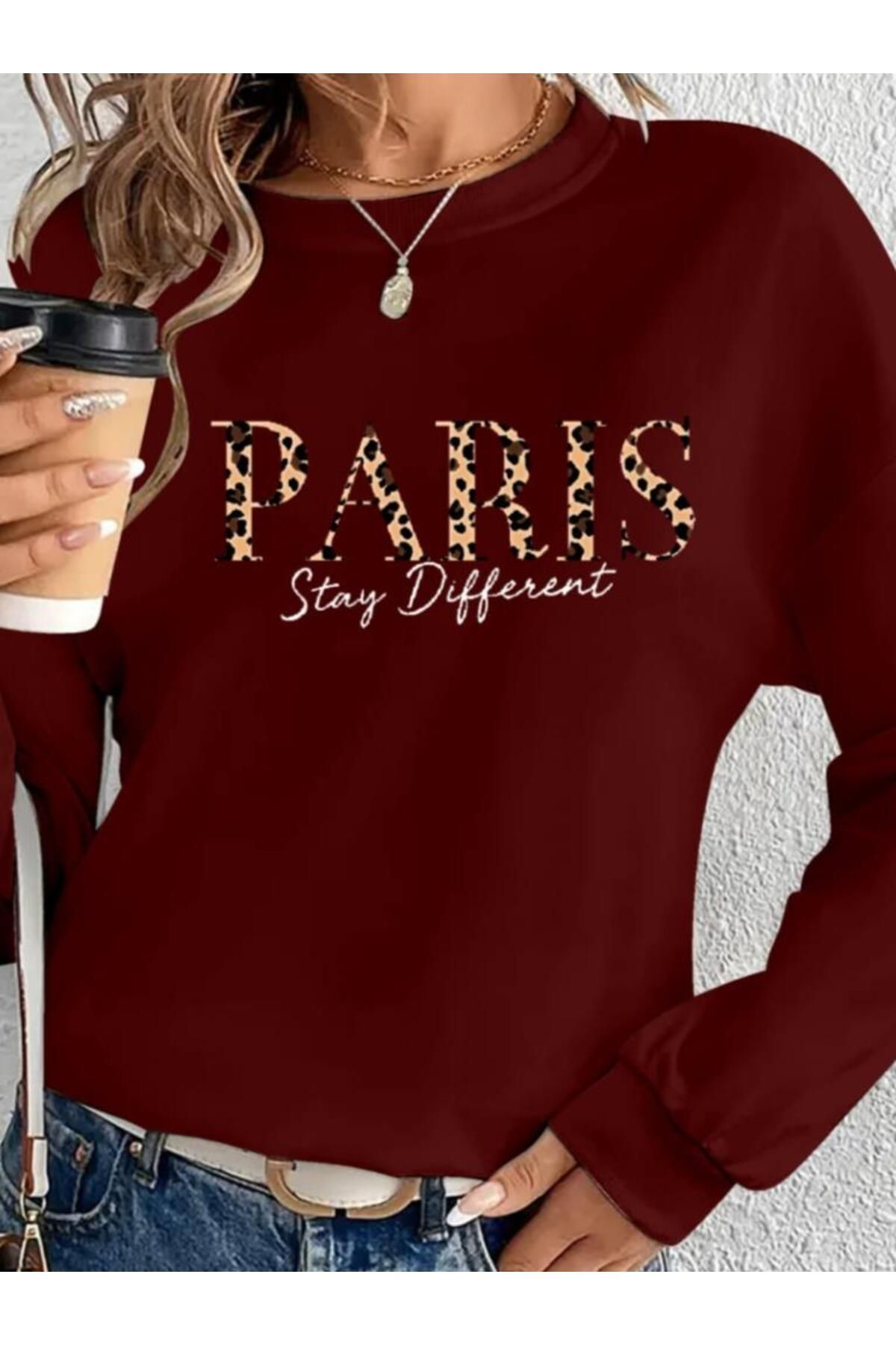 Creis Kadın Uzun Kollu Bisiklet Yaka Desenli Viskon İki İplik Bluz