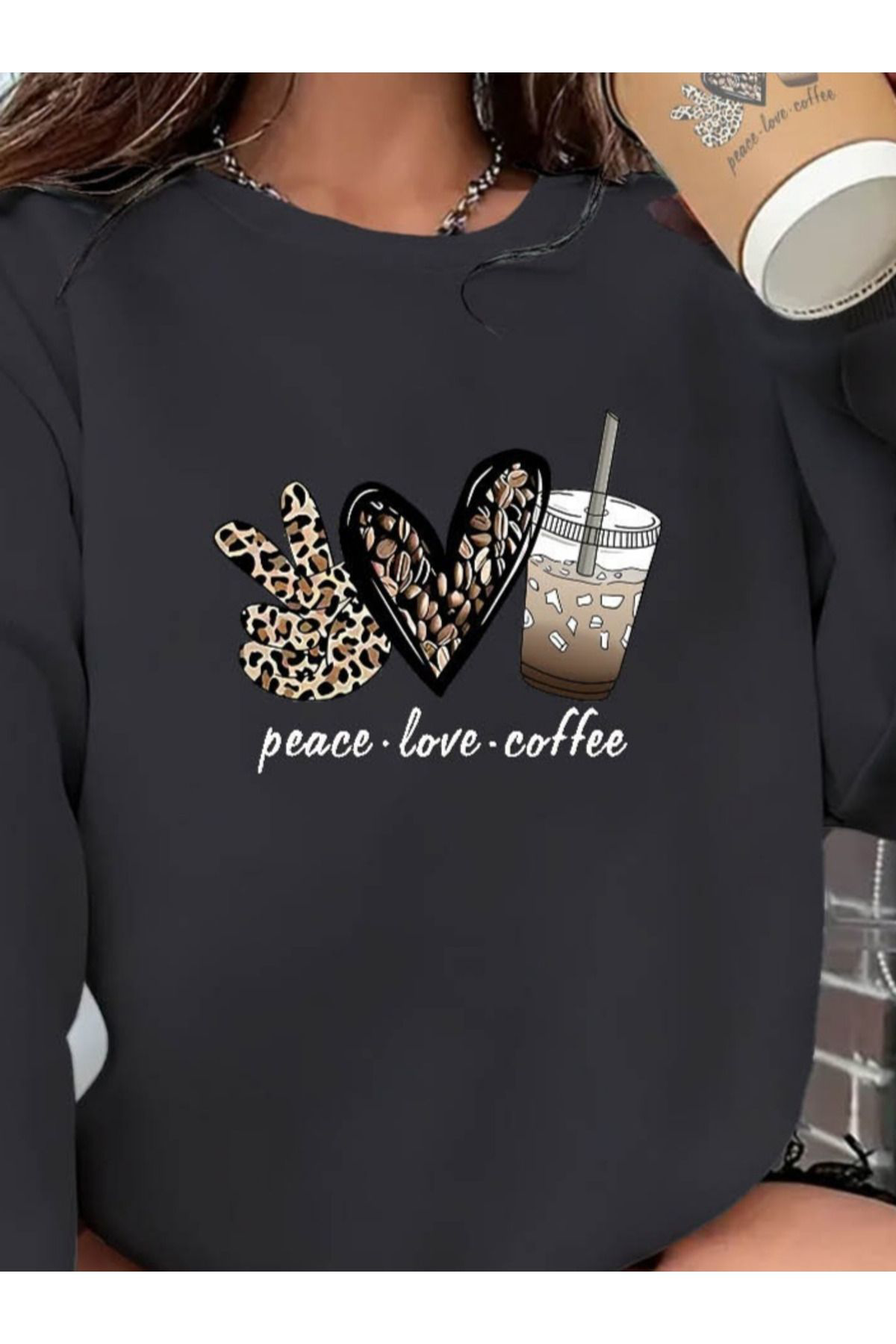 Kadın Uzun Kollu Bisiklet Yaka Kalp Desenli Viskon Iki Iplik Bluz