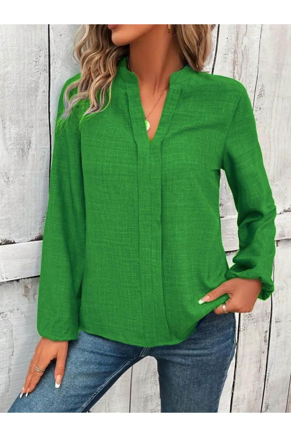 Creis Kadin Uzun Kollu Hakim Yaka Bluz