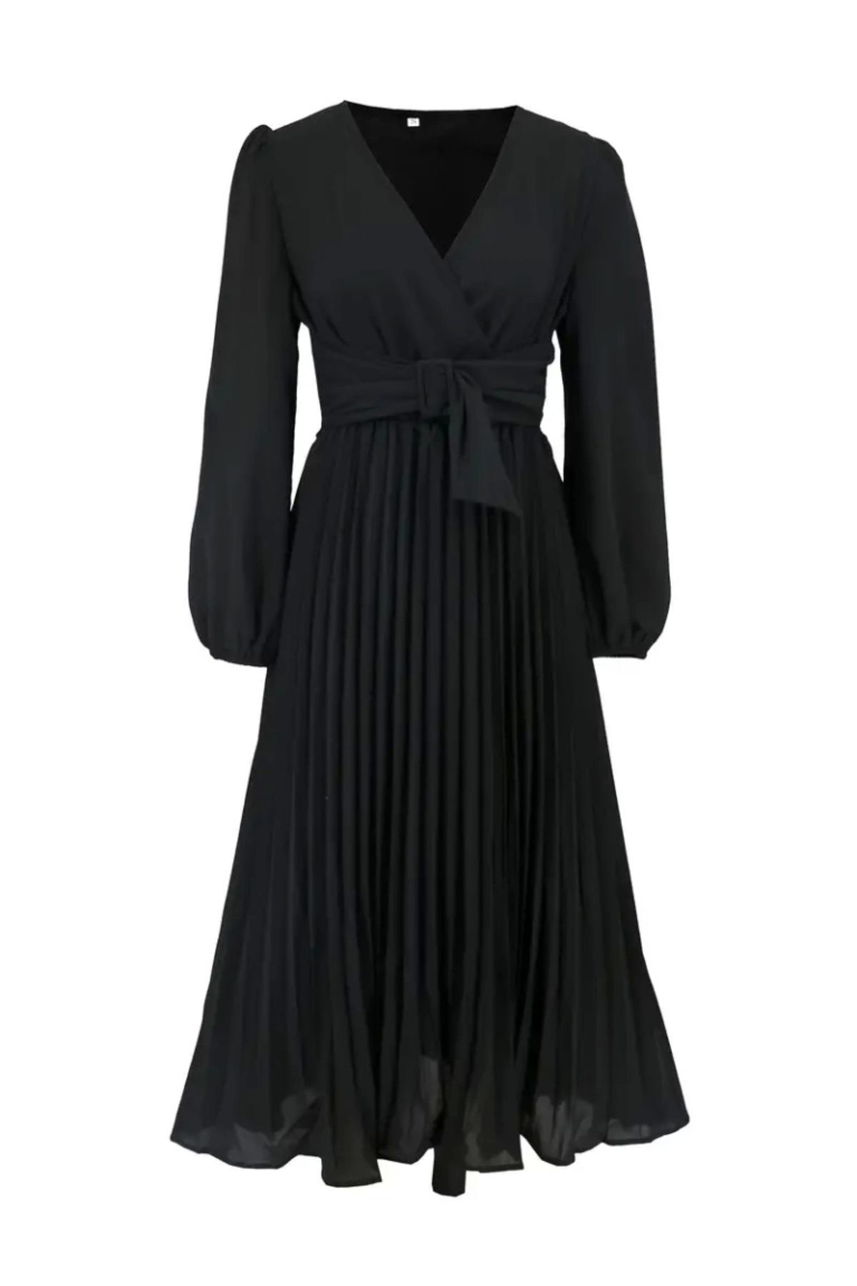 Kadın Uzun Kollu Kruvaze Yaka Belinde Toka Detaylı Pileli Uzun It