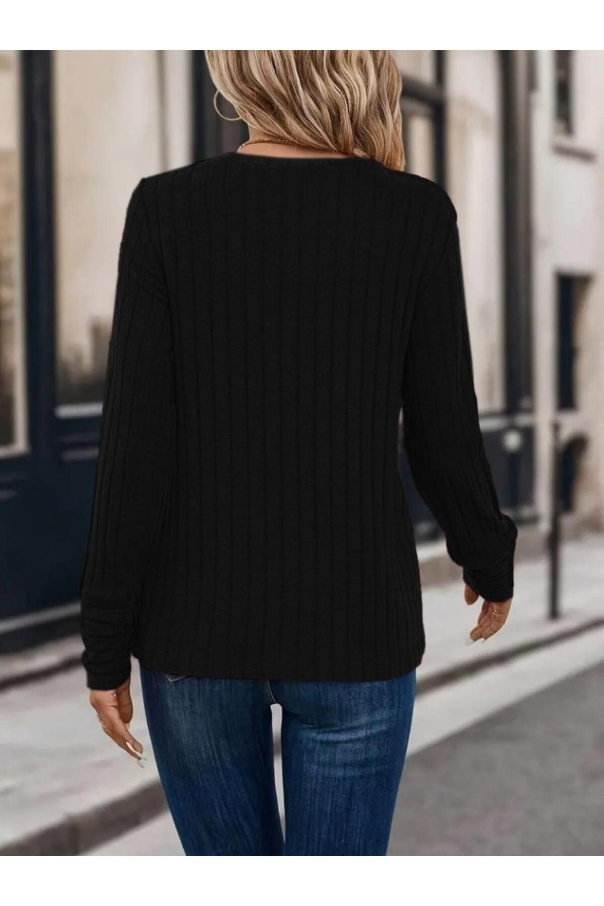 Kadın Uzun Kollu Bisiklet Yaka şardonlu Kaşkorse Bluz