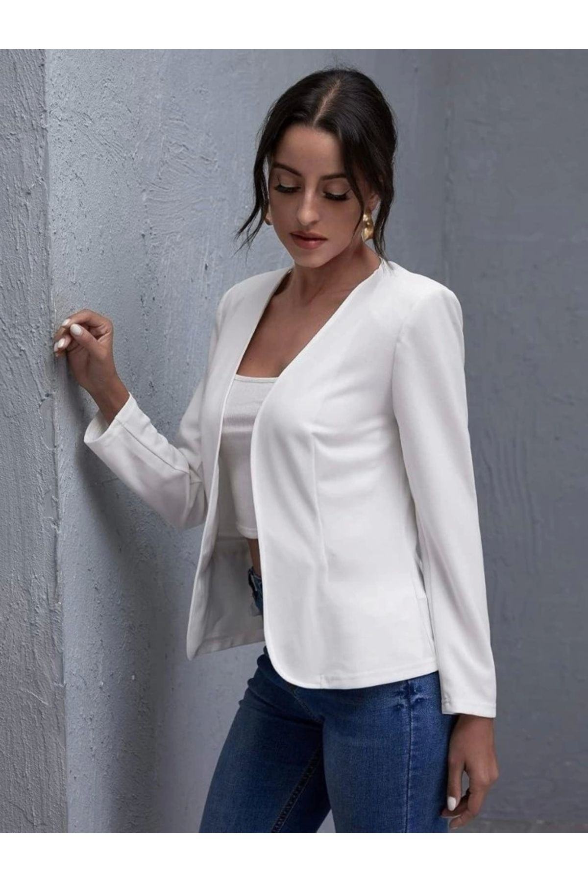 Moda Kadin Uzun Kollu Önü Açik Blazer Ceket