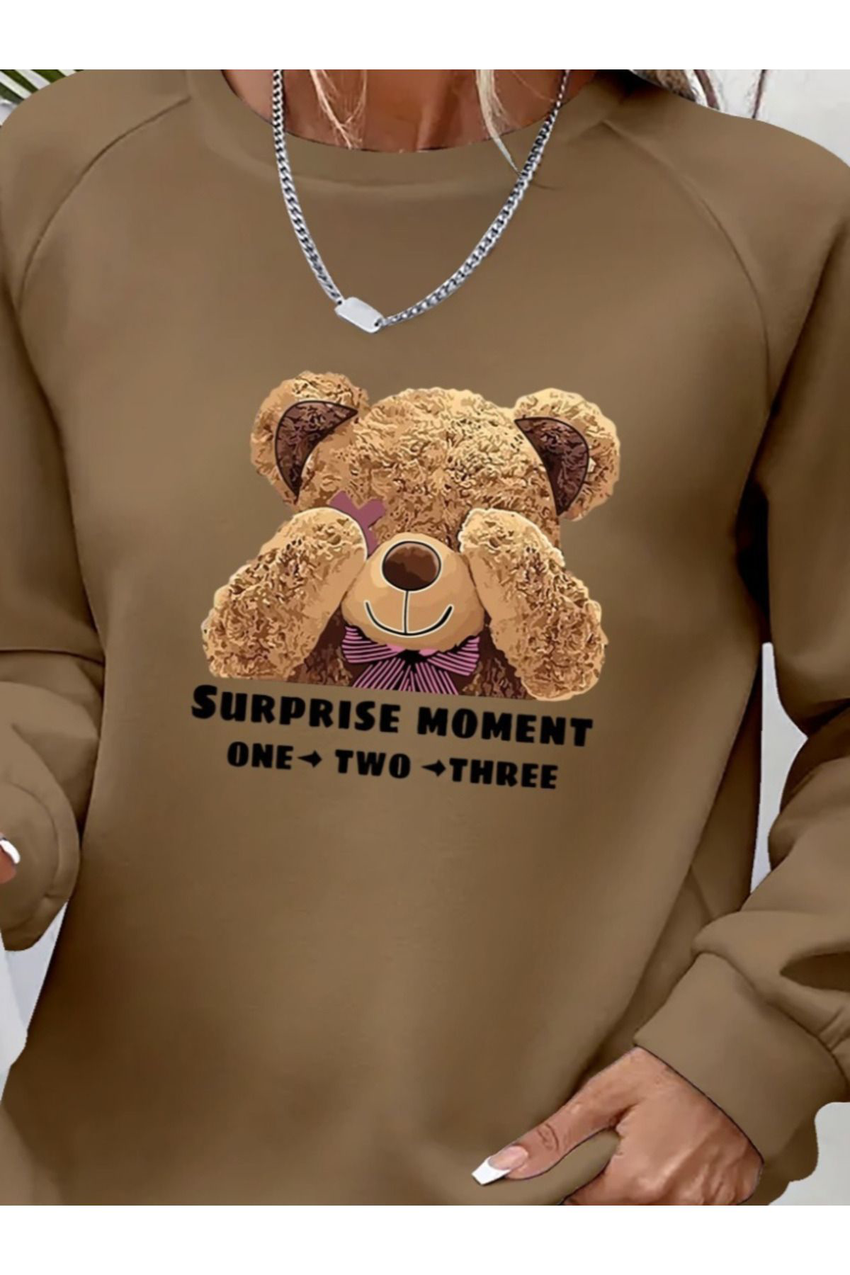 Kadın Uzun Kollu Bisiklet Yaka Ayıcık Desenli Viskon Iki Iplik Bl