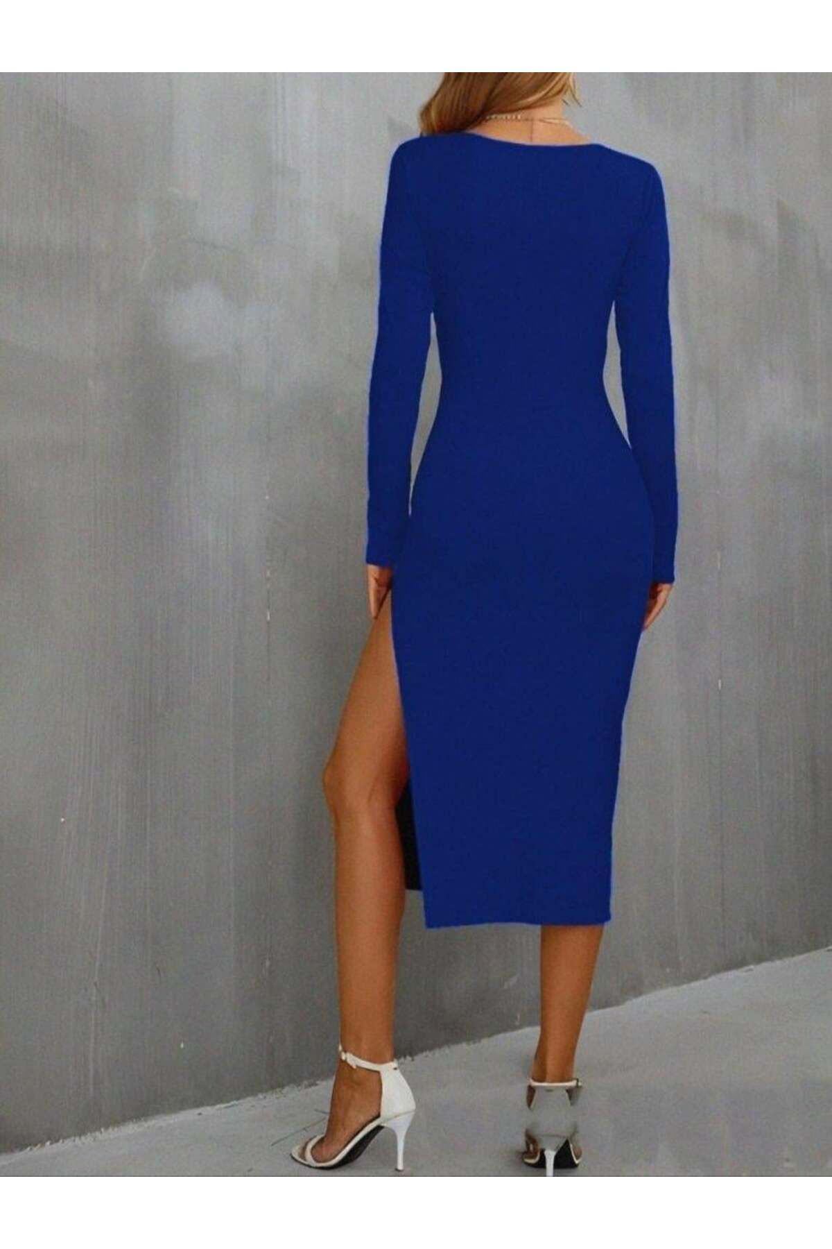 Kadın Uzun Kollu Göğüs Ve Göbek Dekolte Detay Sandy Midi Boy Elbi