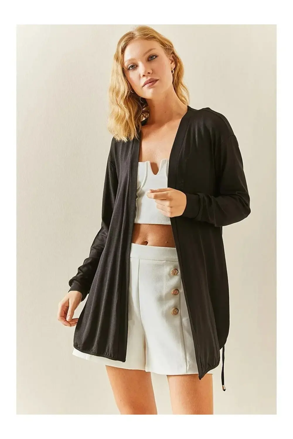 Kadın Uzun Kollu Bağcık Detay Hırka