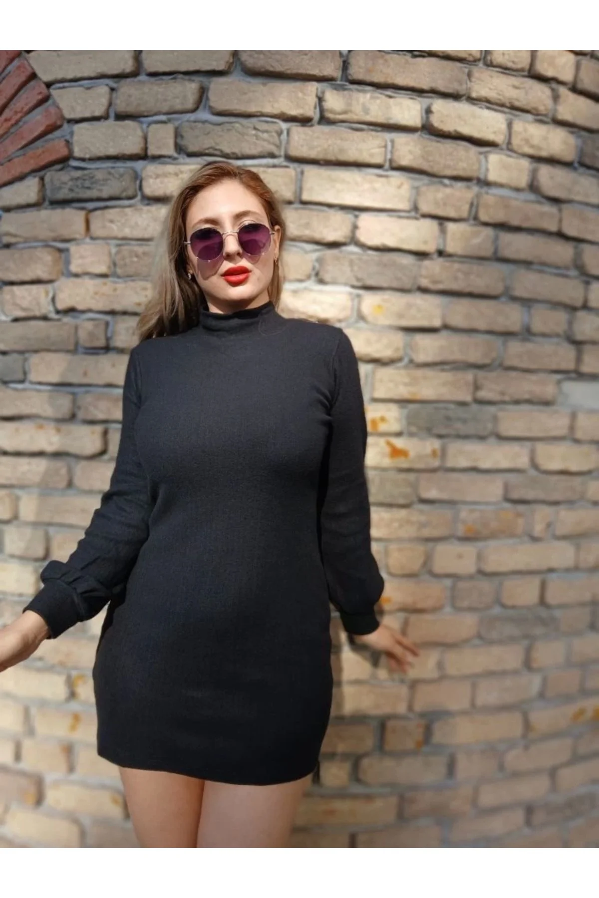 Kadın Uzun Kollu Balıkçı Yaka Şardonlu Kaşkorse Elbise
