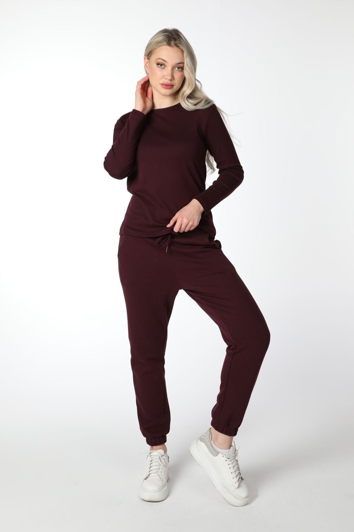 Defys Kadin Uzun Kollu Bisiklet Yaka Tişört Mürdüm