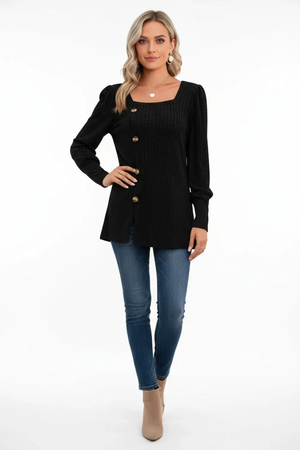 Kadın Uzun Kollu Düğmeli Mevsimlik Bluz – Yumuşak Dokulu, Esnek v