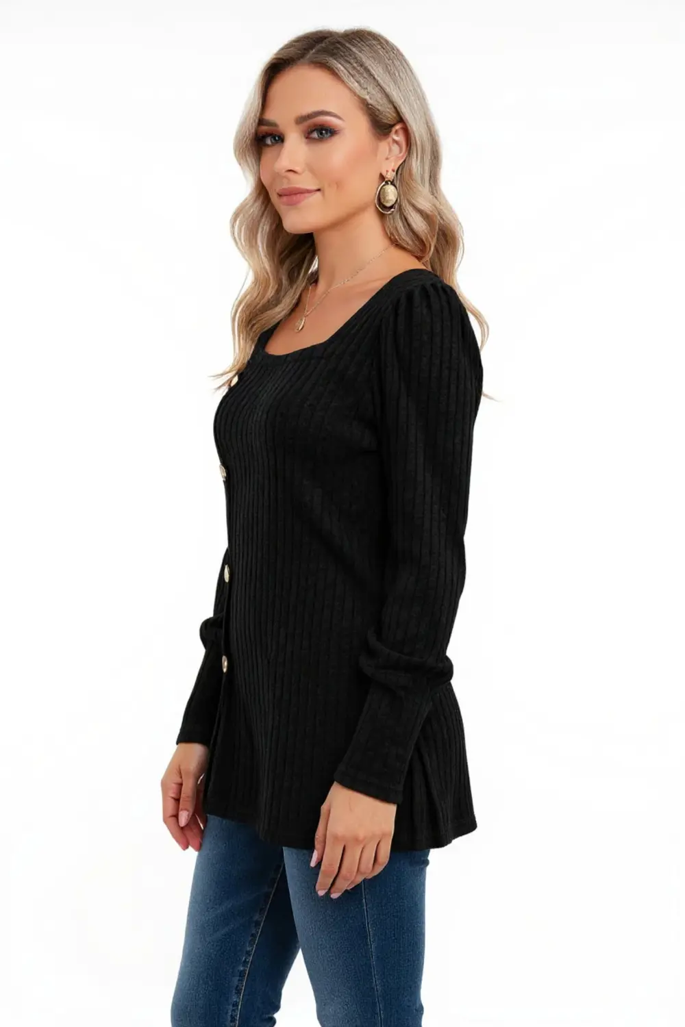 Kadın Uzun Kollu Düğmeli Mevsimlik Bluz – Yumuşak Dokulu, Esnek v