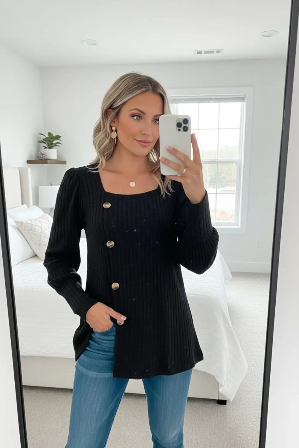 Kadın Uzun Kollu Düğmeli Mevsimlik Bluz – Yumuşak Dokulu, Esnek v