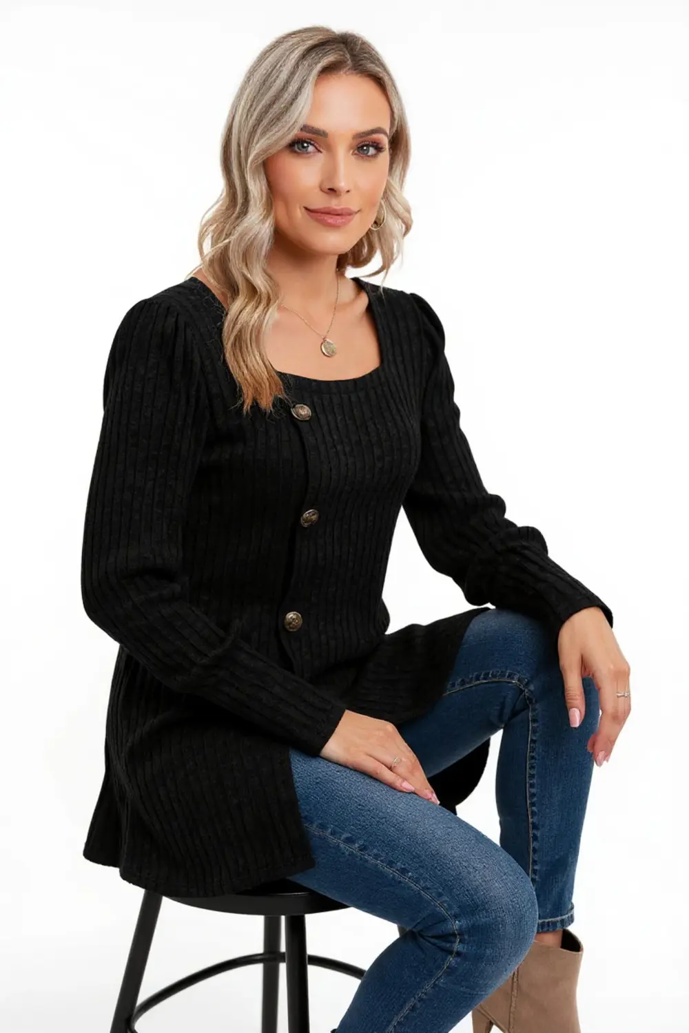 Kadın Uzun Kollu Düğmeli Mevsimlik Bluz – Yumuşak Dokulu, Esnek v