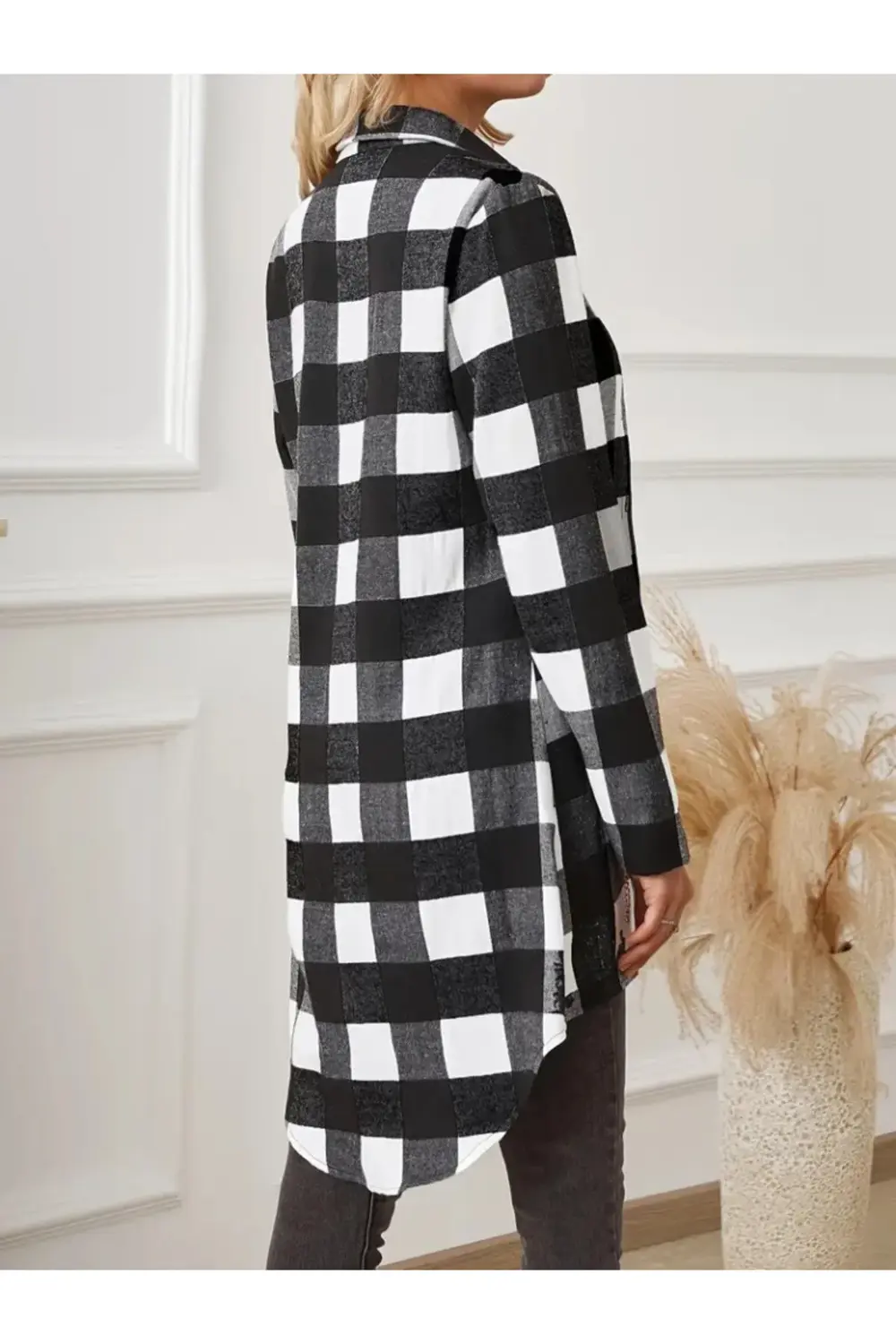 Kadın Uzun Kollu Ekoseli önden Düğmeli Dokuma Uzun Gömlek