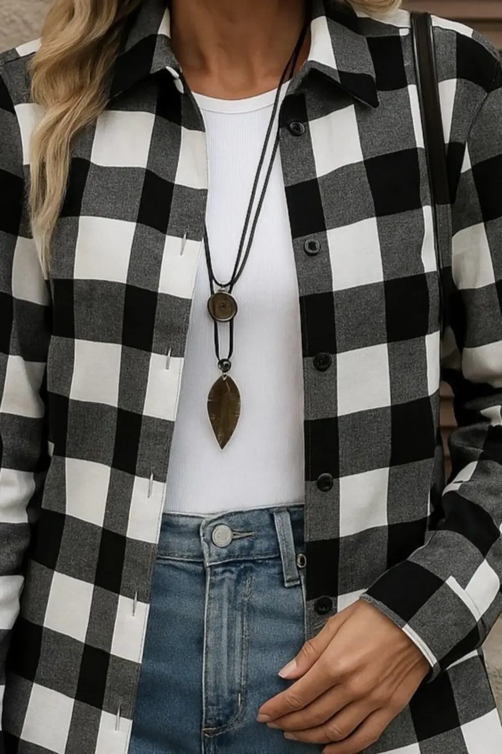 Kadın Uzun Kollu Ekoseli önden Düğmeli Dokuma Uzun Gömlek
