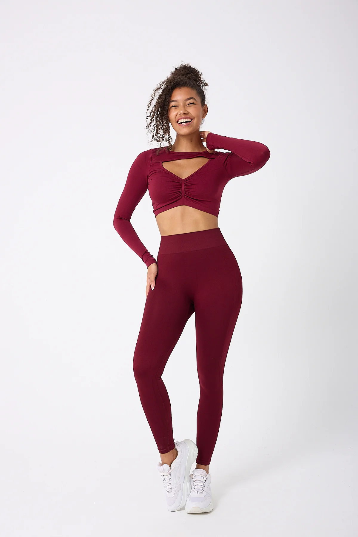 Kadın Uzun Kollu Göğsü Açık Dikişsiz Crop Top