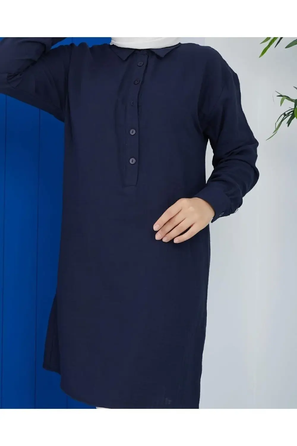Kadın Uzun Kollu Gömlek Yaka Yazlık %100 Pamuklu Muslin Tesettür