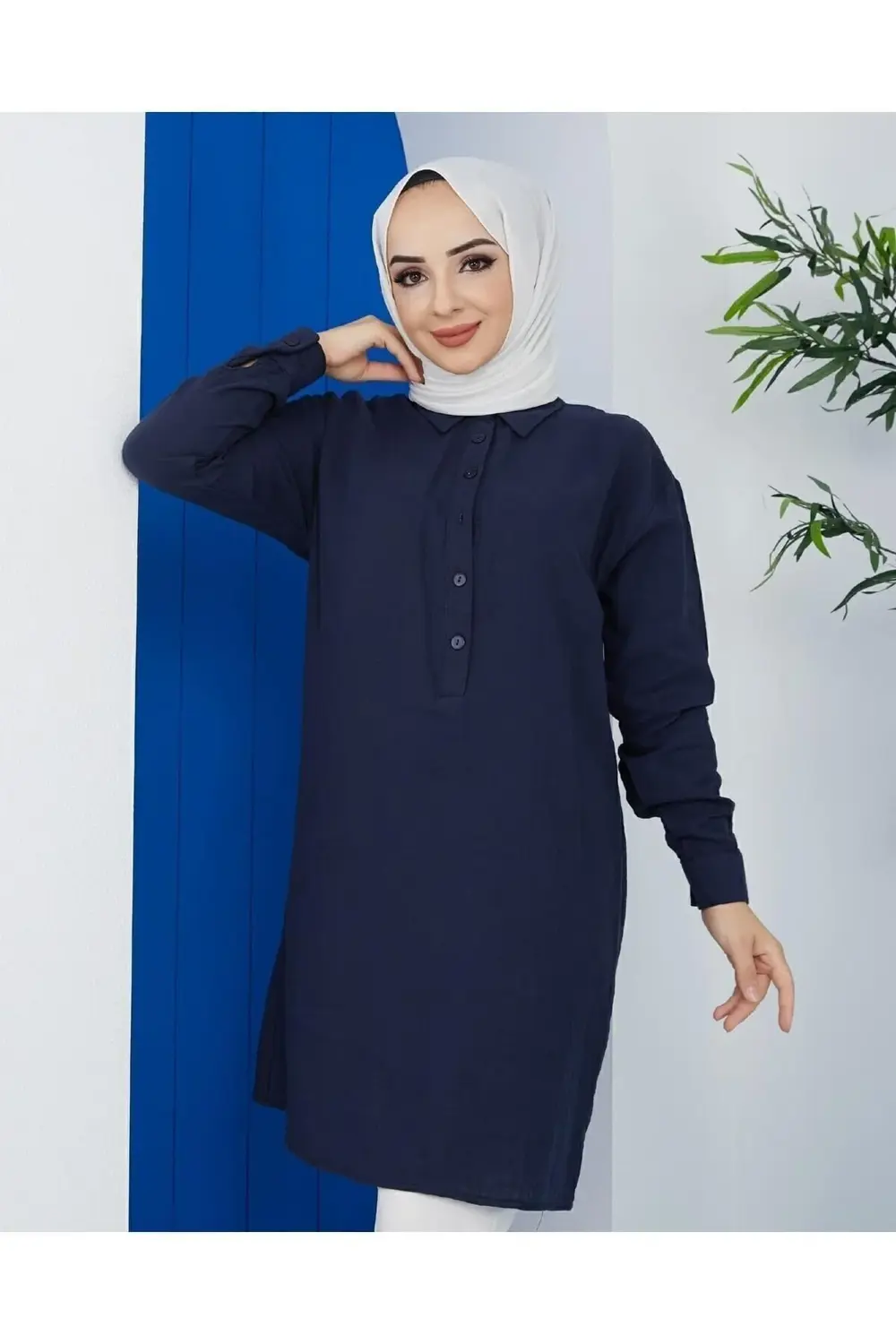 Kadın Uzun Kollu Gömlek Yaka Yazlık %100 Pamuklu Muslin Tesettür
