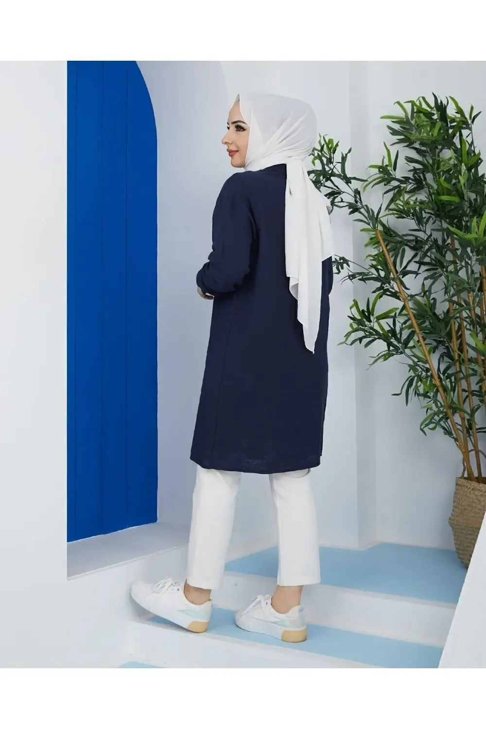 Kadın Uzun Kollu Gömlek Yaka Yazlık %100 Pamuklu Muslin Tesettür