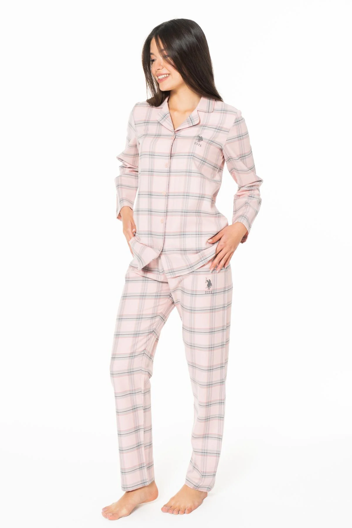 Kadın Uzun Kollu Kareli Gömlek Pijama Takımı S26168 NEFES ALABİLE