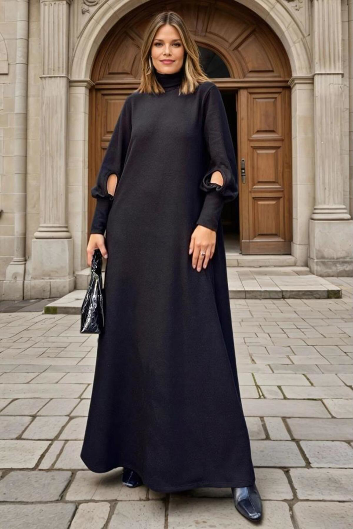 Pasaklı Giyim Kadın Uzun Kollu Manşetli Balon Kol A Kesim Akrilik Salaş Triko E