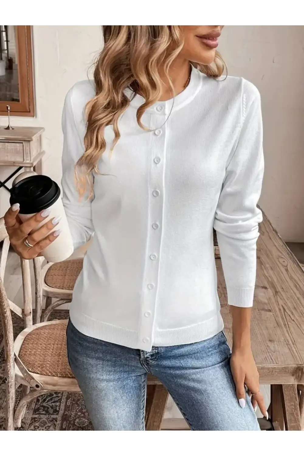 Kadın Uzun Kollu önden Düğmeli Triko Ceket
