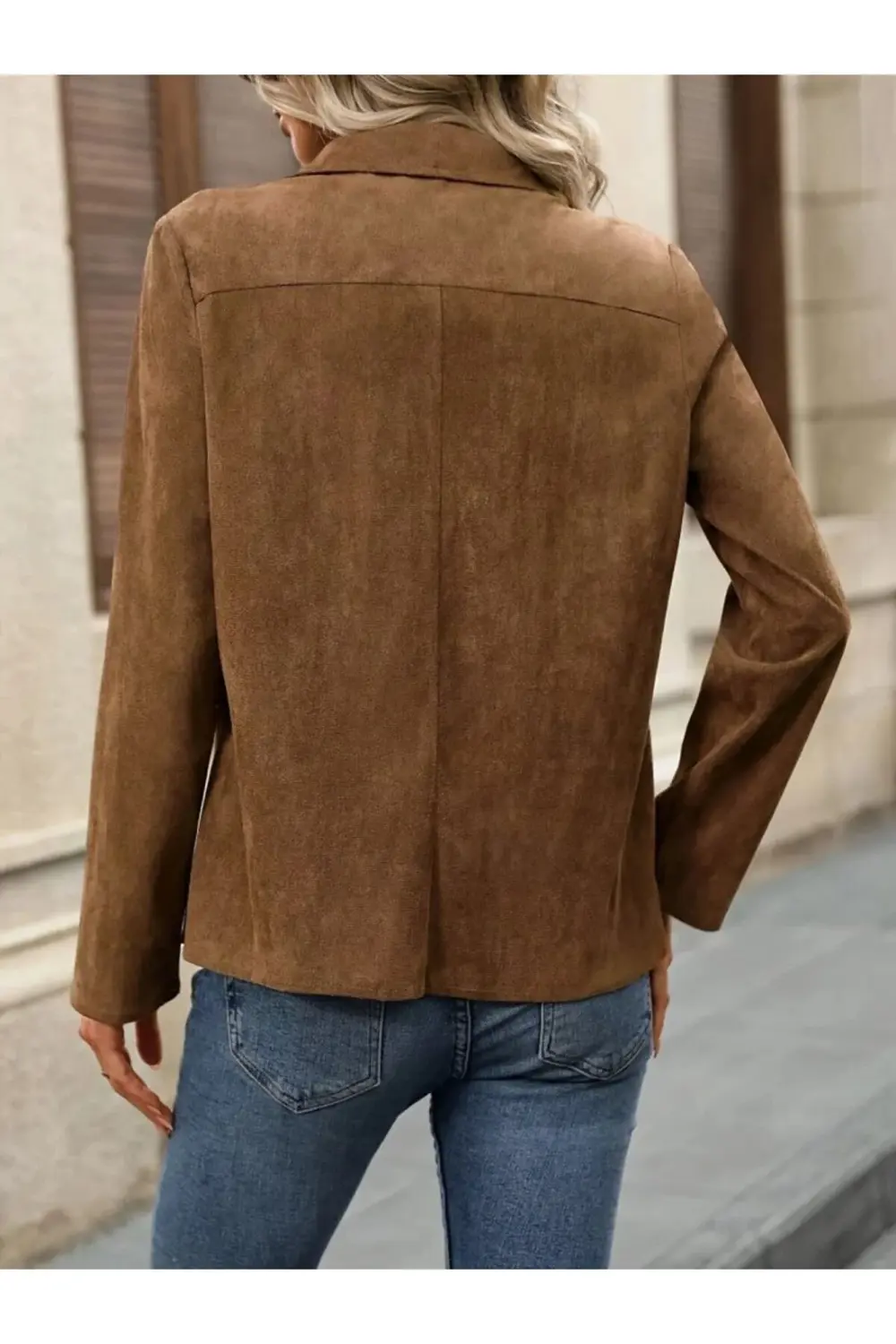 Kadın Uzun Kollu önü Açık Yakalı Süet Ceket