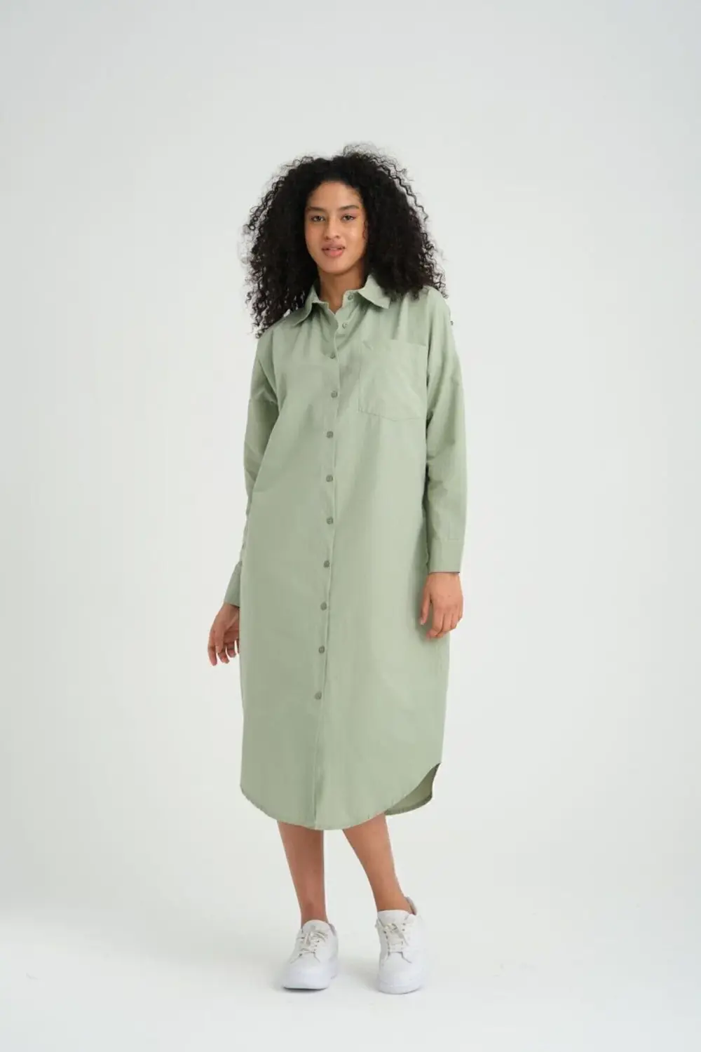 Kadın Uzun Kollu Poplin Cepli Oversize Uzun Günlük Spor Tunik Göm