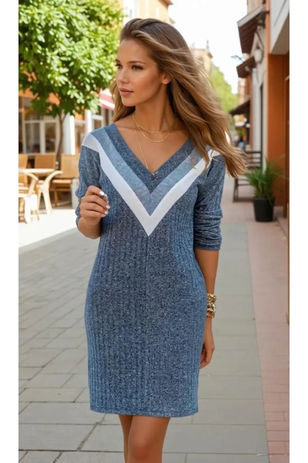 Kadın V Yaka Deri Garnili Uzun Kollu Midi Boy Yumuşak Pamuklu Uzu