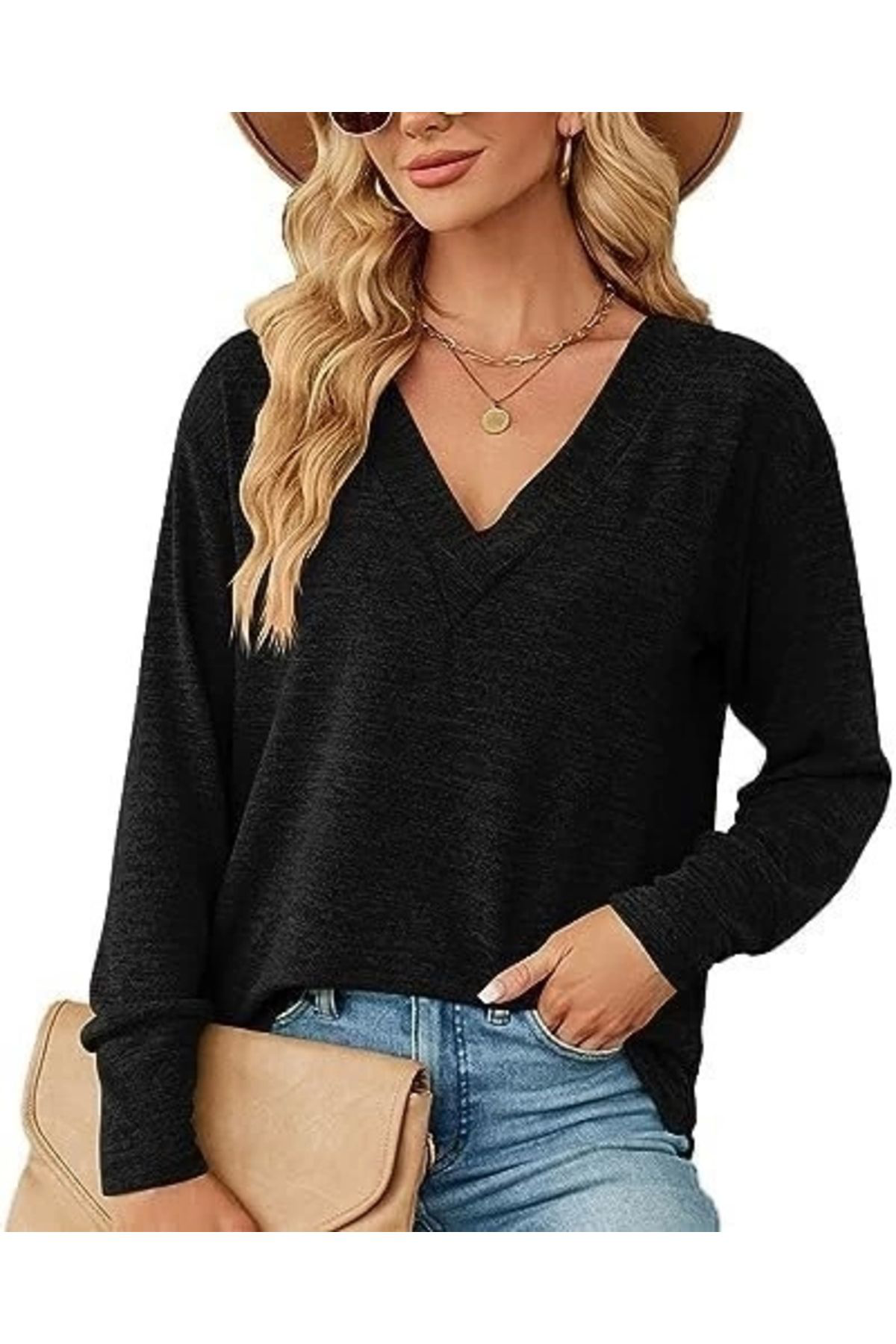 Kadın V Yaka Triko Bluz