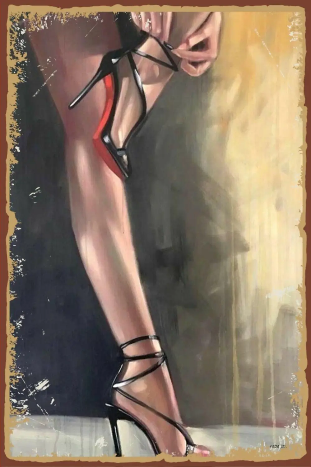 Kadın ve Ayakkabı Temalı Retro Ahşap Poster