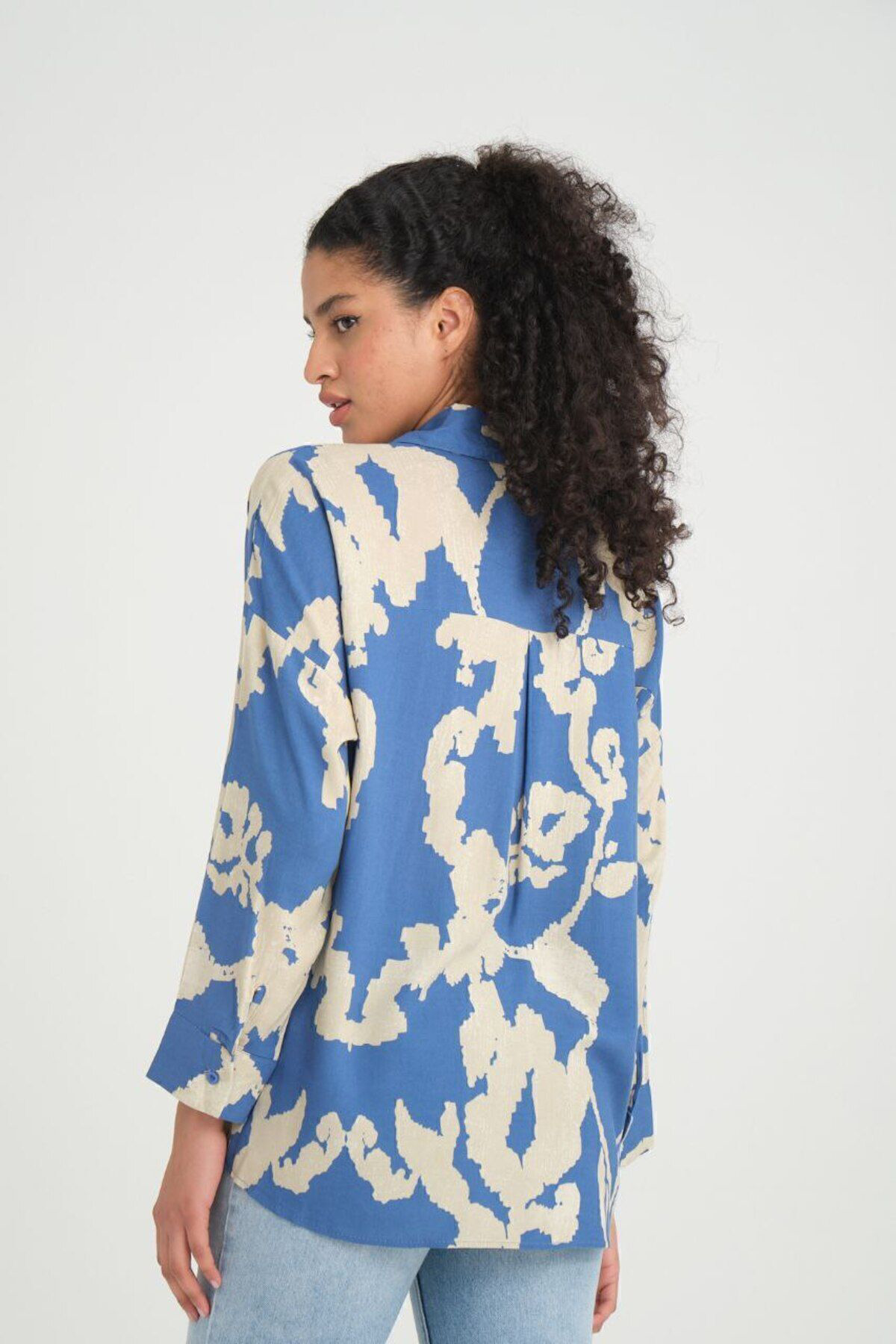 Kadın Viskon Uzun Kollu Pliseli Dökümlü Bol Kesim Yazlık Tunik Gö