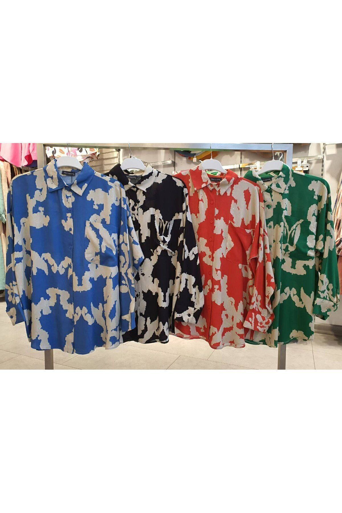 Kadın Viskon Uzun Kollu Pliseli Dökümlü Bol Kesim Yazlık Tunik Gö