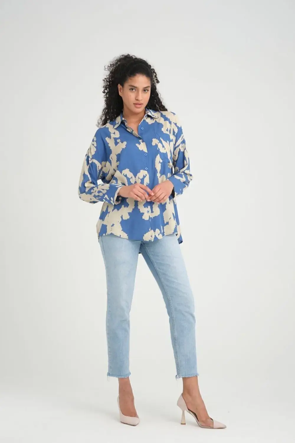 Kadın Viskon Uzun Kollu Pliseli Dökümlü Bol Kesim Yazlık Tunik Gö