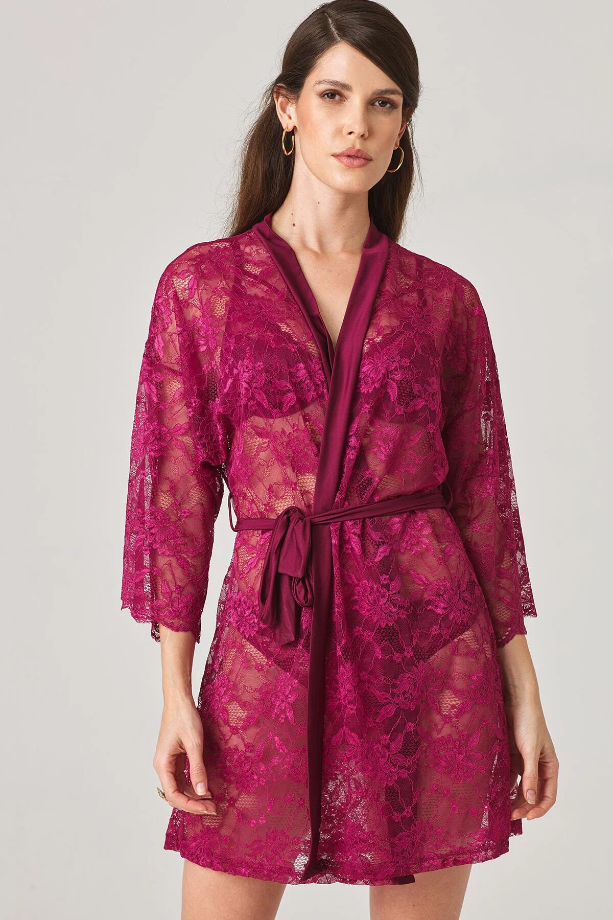 Kadın Vişne Dantel Sabahlık
