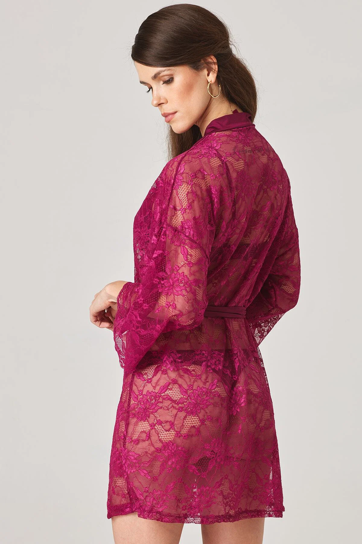 Kadın Vişne Dantel Sabahlık